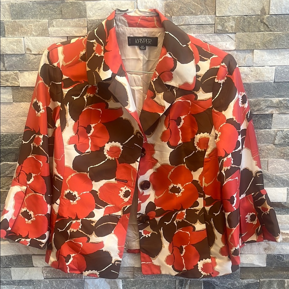 Kasper Women's Floral Jacket - Red and Brown